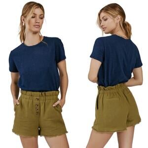 NWT Something Navy Ryan Paperbag Shorts Size XL Green Linen Cotton Fishermancore